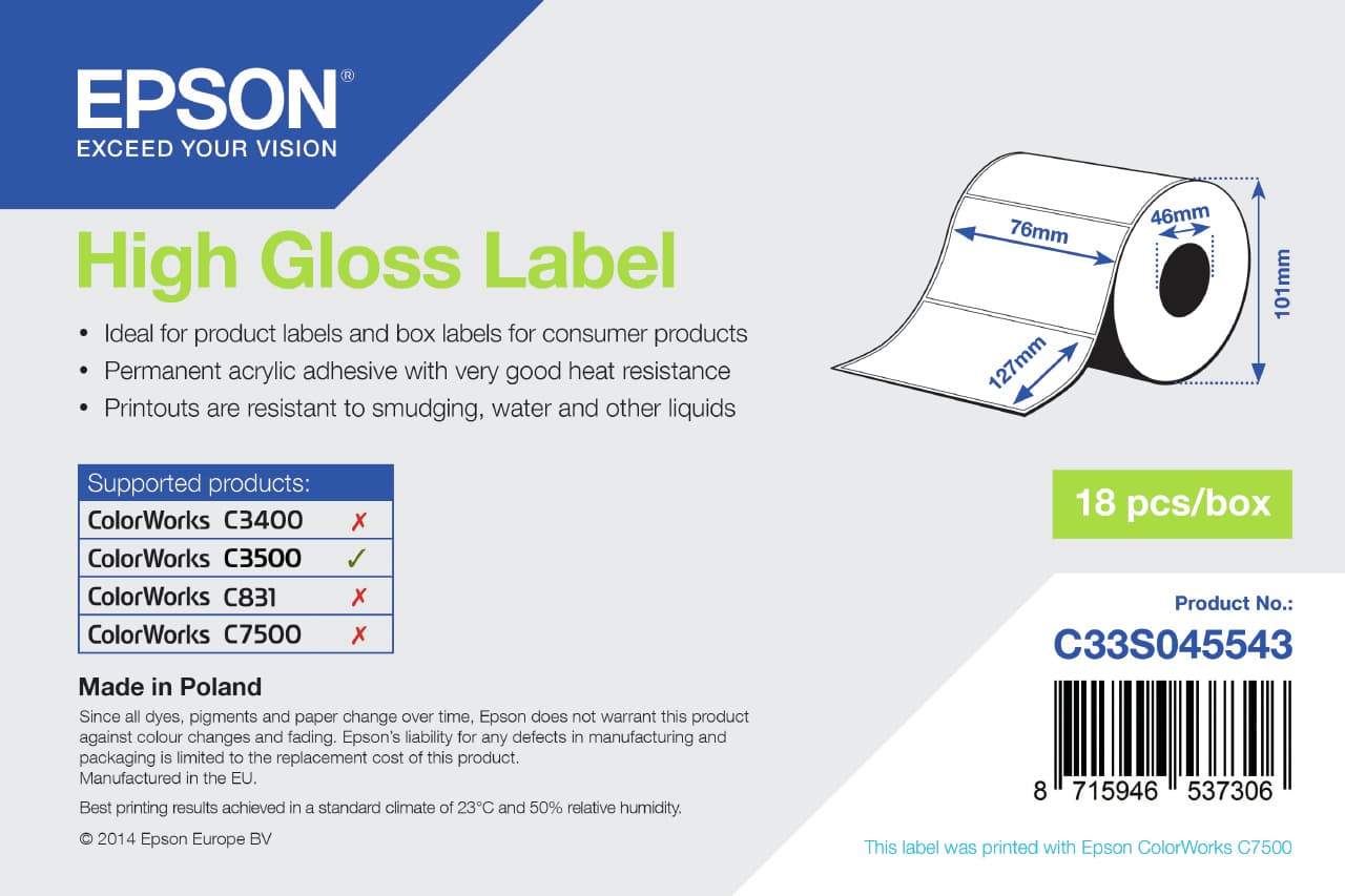 EPSON ROLO DE ETIQUETA 76mmx127mm C3500