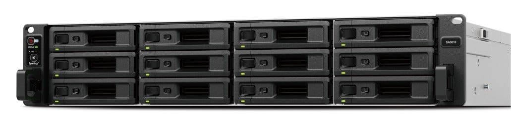 Synology SA3610 - Servidor NAS - 12 baias - montável em bastidor - SATA 6Gb/s / SAS - RAID (expansão de disco rígido) RAID F1, JBOD, 0, 1, 5, 6, 10 - RAM 16 GB - Gigabit Ethernet / 10 Gigabit Ethernet - iSCSI assistência - 2U, imagem 1