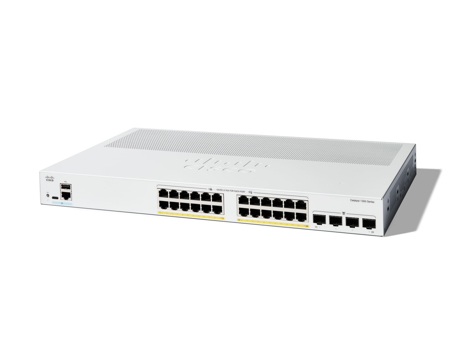 Cisco Catalyst 1300-24P-4G - Interruptor - L3 - Administrado - 24 x 10/100/1000 (PoE+) + 4 x 1 Gigabit SFP - montável em trilho - PoE+ (195 W), imagem 1