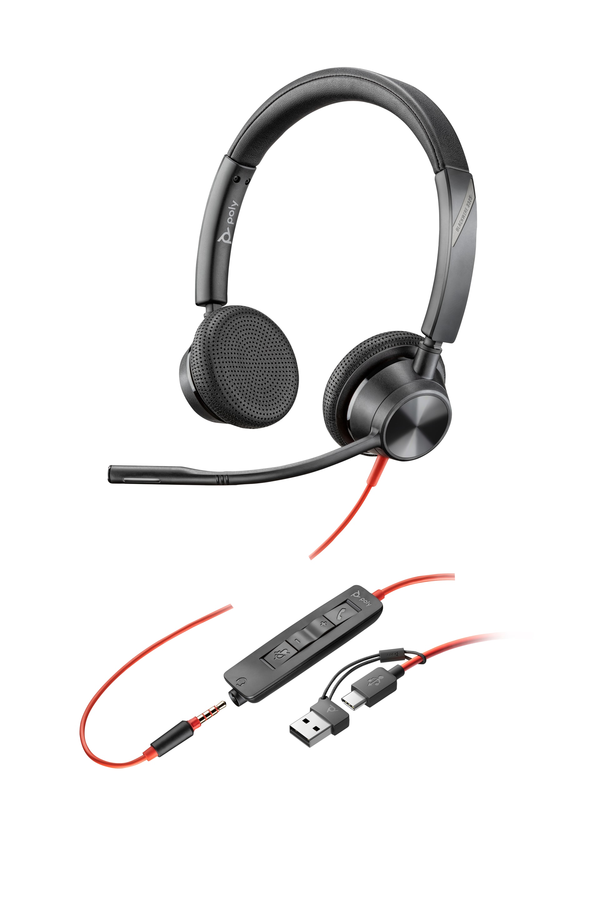HP Poly Headset Estéreo Poly Blackwire 3325 com USB-C + Conector de 3,5 mm + Adaptador USB-C/A, imagem 1