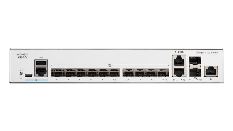 Cisco Catalyst 1300-12XS - Interruptor - L3 - inteligente - 10 x 10 Gigabit SFP+ + 2 x combo 10 Gigabit SFP+/RJ-45 - montável em trilho, imagem 1