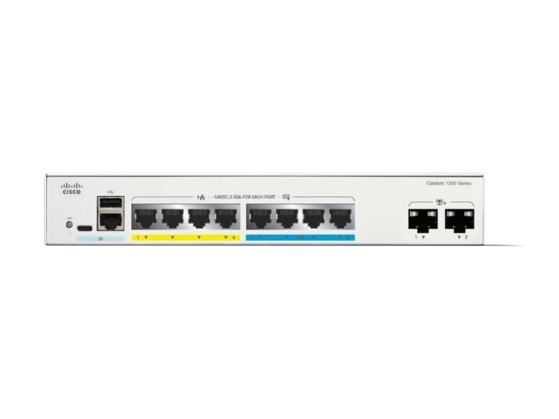 Cisco Catalyst 1300-8MGP-2X - Interruptor - L3 - Administrado - 4 x Ethernet Gigabit + 4 x 100/1000/2.5G + 2 x 10 Gigabit SFP+ - montável em trilho - PoE+ (120 W), imagem 1
