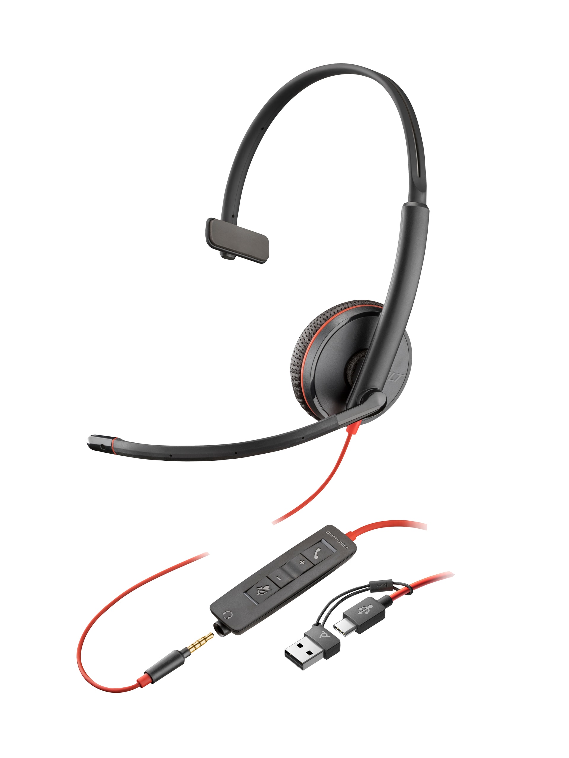 HP Poly Headset Monaural Poly Blackwire 3215 com USB-C + Conector de 3,5 mm + Adaptador USB-C/A, imagem 1