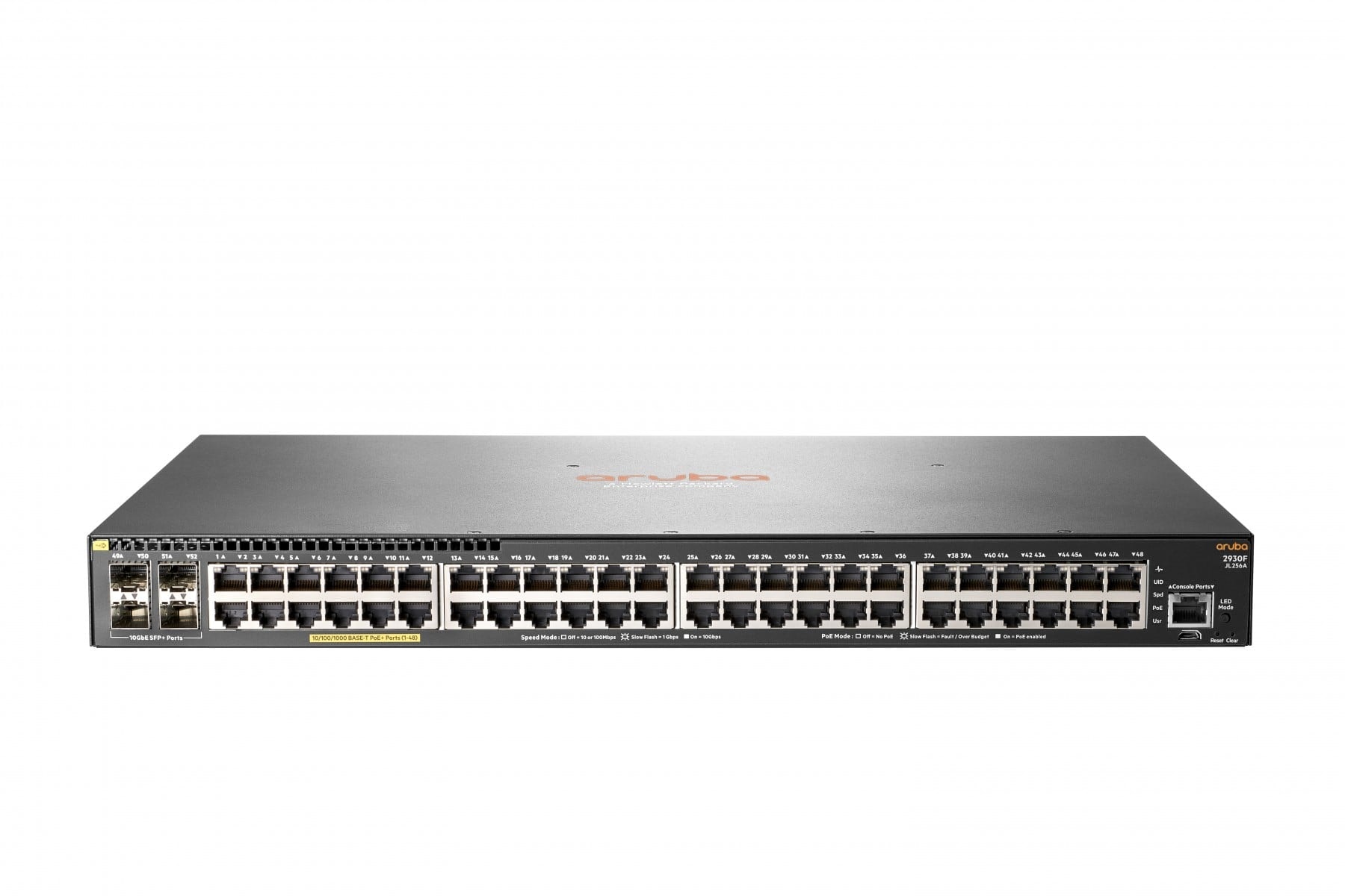 HPE Aruba 2930F 48G PoE+ 4SFP+ - Interruptor - L3 - Administrado - 48 x 10/100/1000 (PoE+) + 4 x 1 Gigabit / 10 Gigabit SFP+ (ligação ascendente) - montável em trilho - PoE+ (370 W), imagem 1