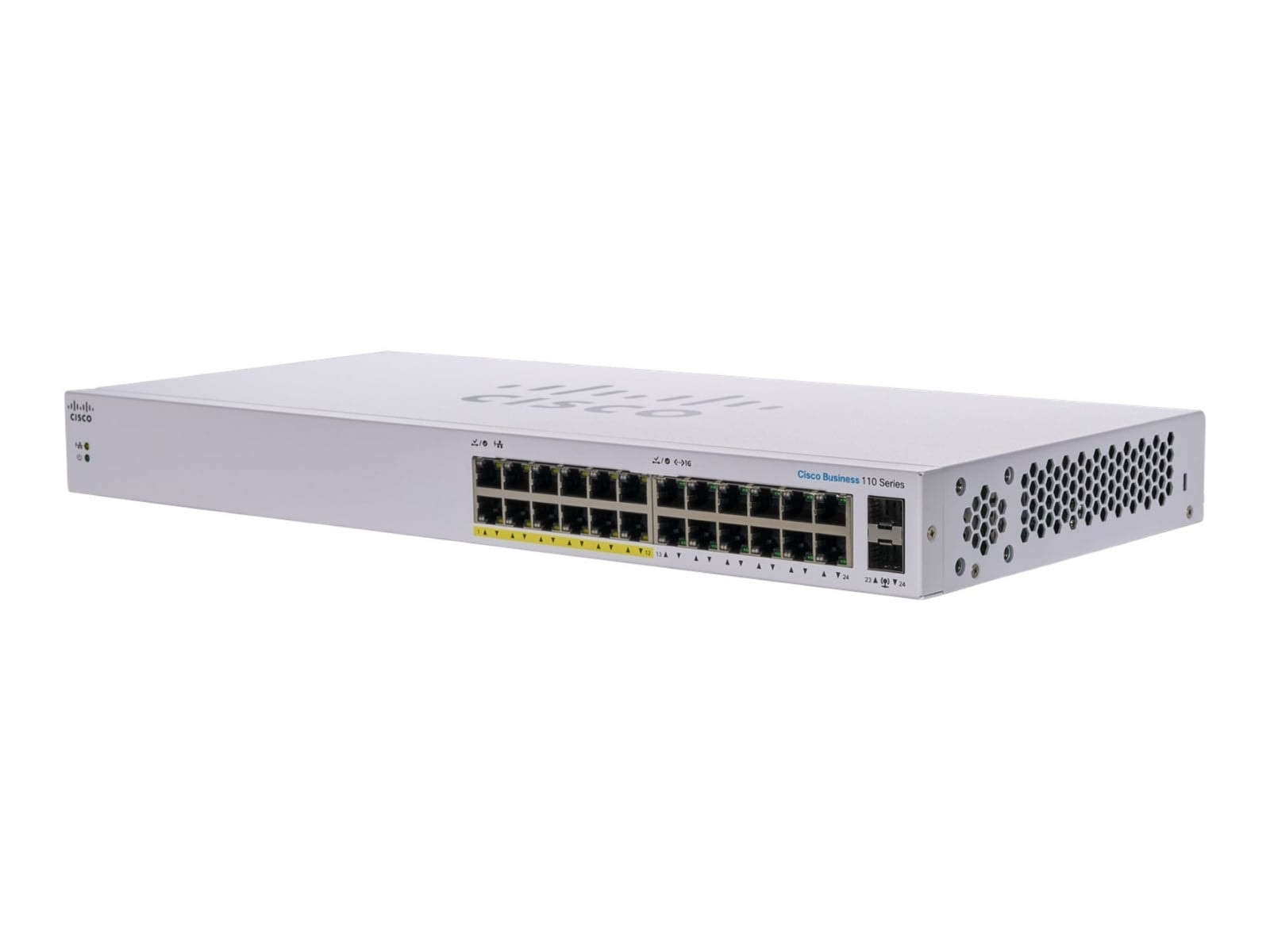 Cisco Business 110 Series 110-24PP - Interruptor - sem gestão - 12 x 10/100/1000 (PoE) + 12 x 10/100/1000 + 2 x combo Gigabit SFP - montável em trilho, desktop, montável na parede - PoE (100 W), imagem 1