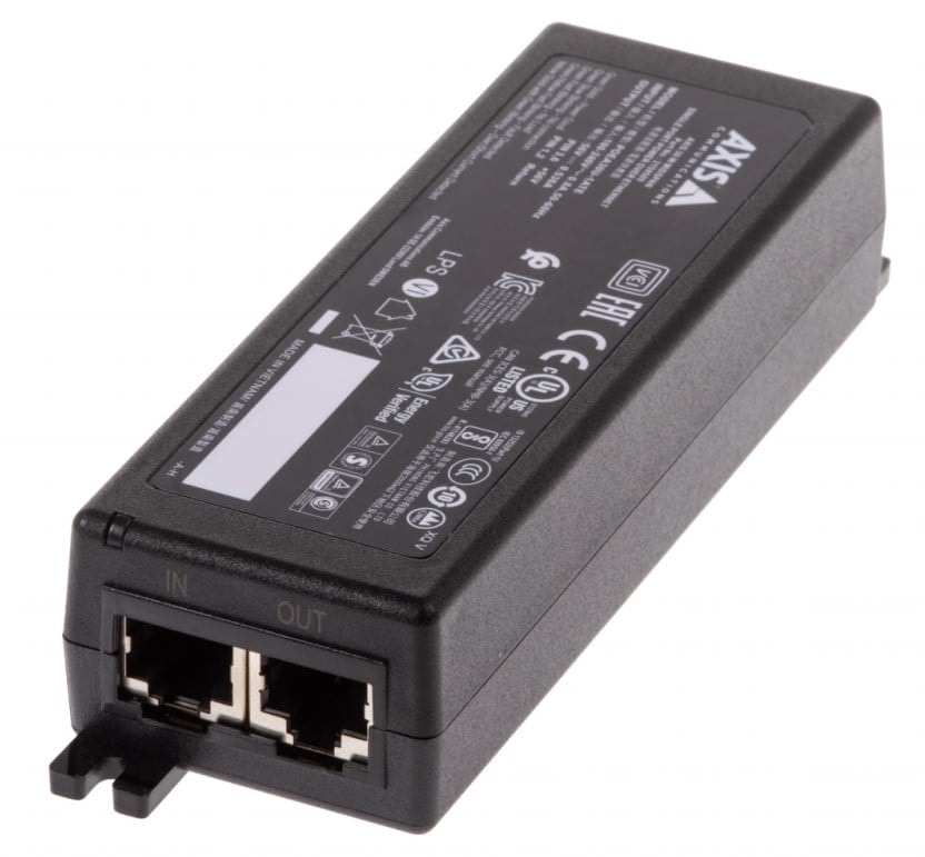 AXIS Midspan - Injector de energia - AC 100-240 V - 30 Watt - conectores de saída: 1 - Europa - preto - para AXIS A1610, C1410, D3110, M4308, P1385, P3818, Q1715, Q3536, Q3538, W400, P37 Series, imagem 1