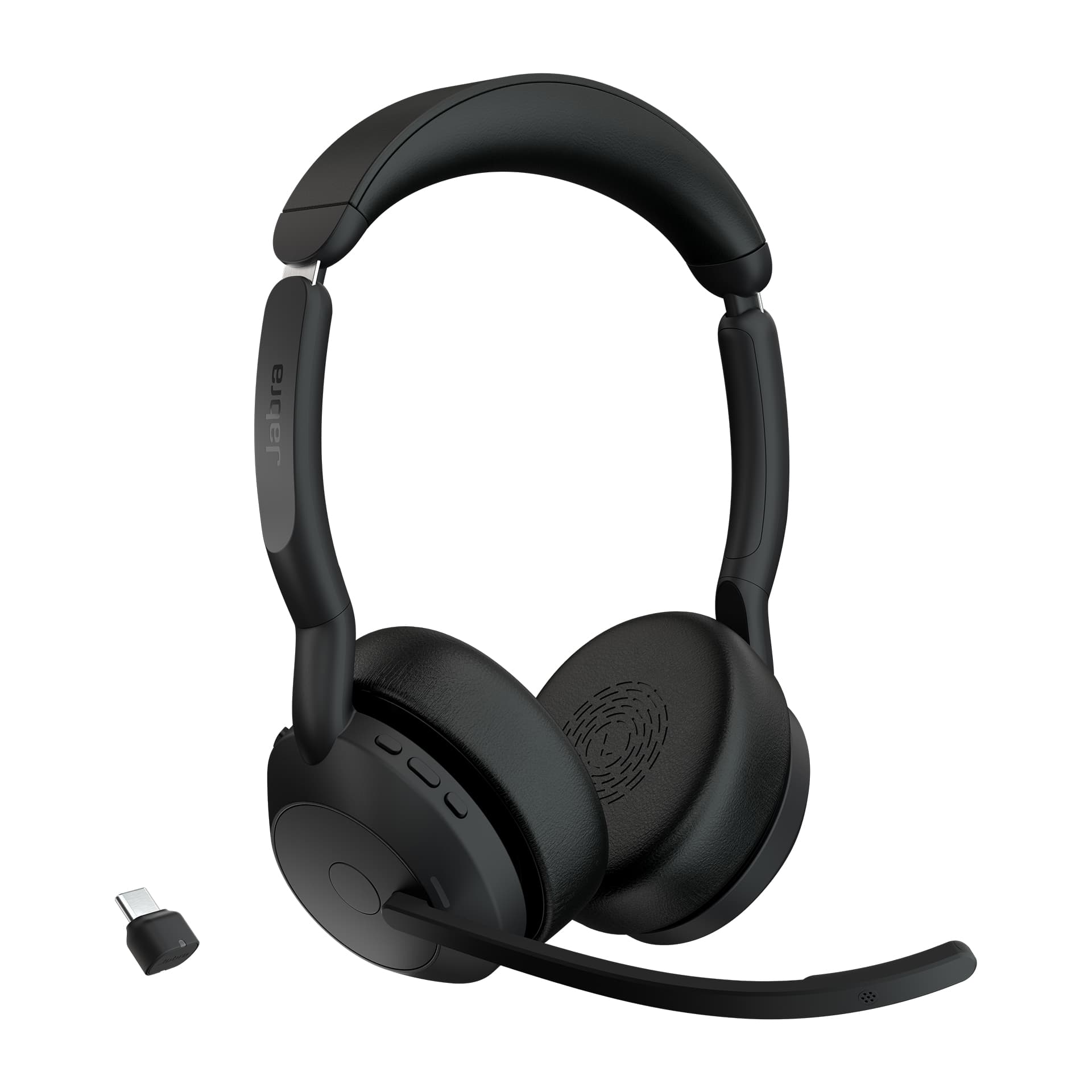 Jabra Evolve2 55 UC Stereo - Auscultadores - no ouvido - bluetooth - sem fios - cancelamento de ruído activo - USB-C - preto - Certificação Zoom, Cisco Webex Certified, Certificação Alcatel-Lucent, Certificação Avaya, Certificação Unify, Certificação