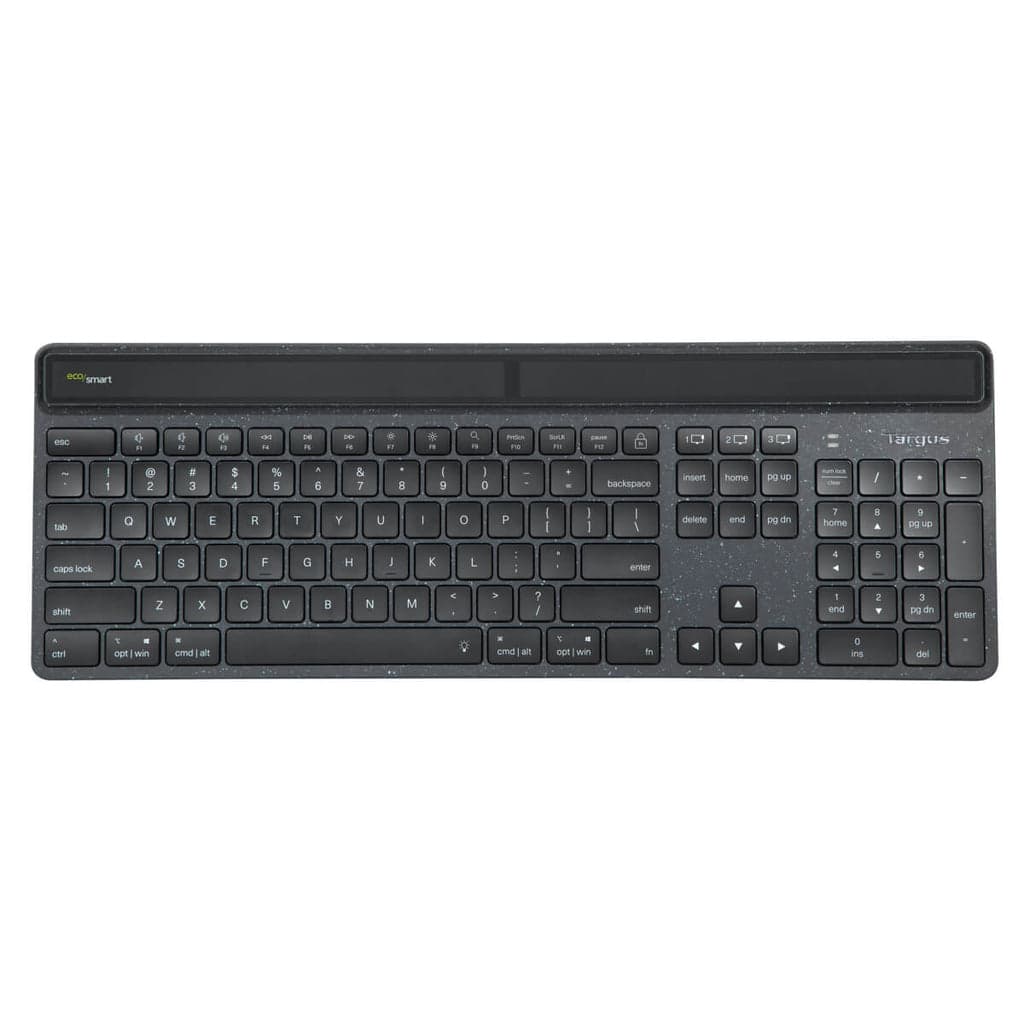 Targus EcoSmart - Teclado - captação sustentável de energia - antimicrobiana - retroiluminação - sem fios - Bluetooth 5.0 - QWERTY - Reino Unido - interruptor: Chave-Tesoura - preto - embalagens sustentáveis - Layout Inglês