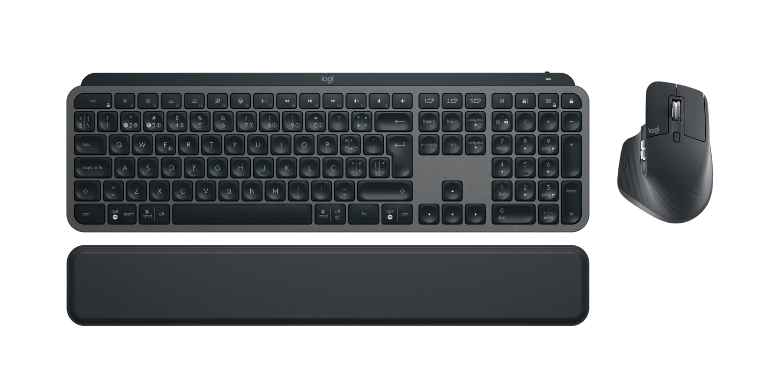 Logitech MX Keys S Combo - Conjunto de teclado e rato - retroiluminação - sem fios - Bluetooth LE - QWERTY - Português - interruptor: Chave-Tesoura - grafite - com Palm Rest