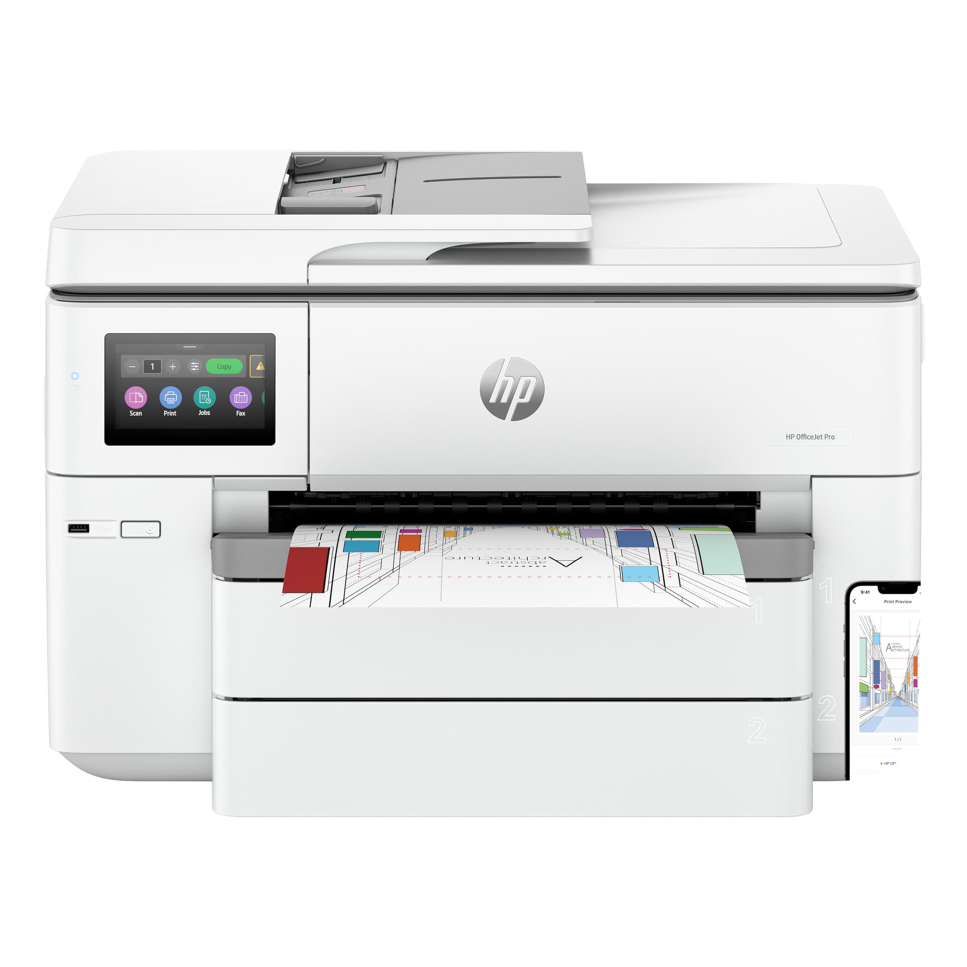 HP Officejet Pro 9730e Wide Format All-in-One - Impressora multi-funções - a cores - jacto de tinta - A3/Ledger (297 x 432 mm) (original) - A3 (media) - até 18 ppm (cópia) - até 22 ppm (impressão) - 250 folhas - USB 2.0, LAN, Wi-Fi(ac), USB 2.0 host