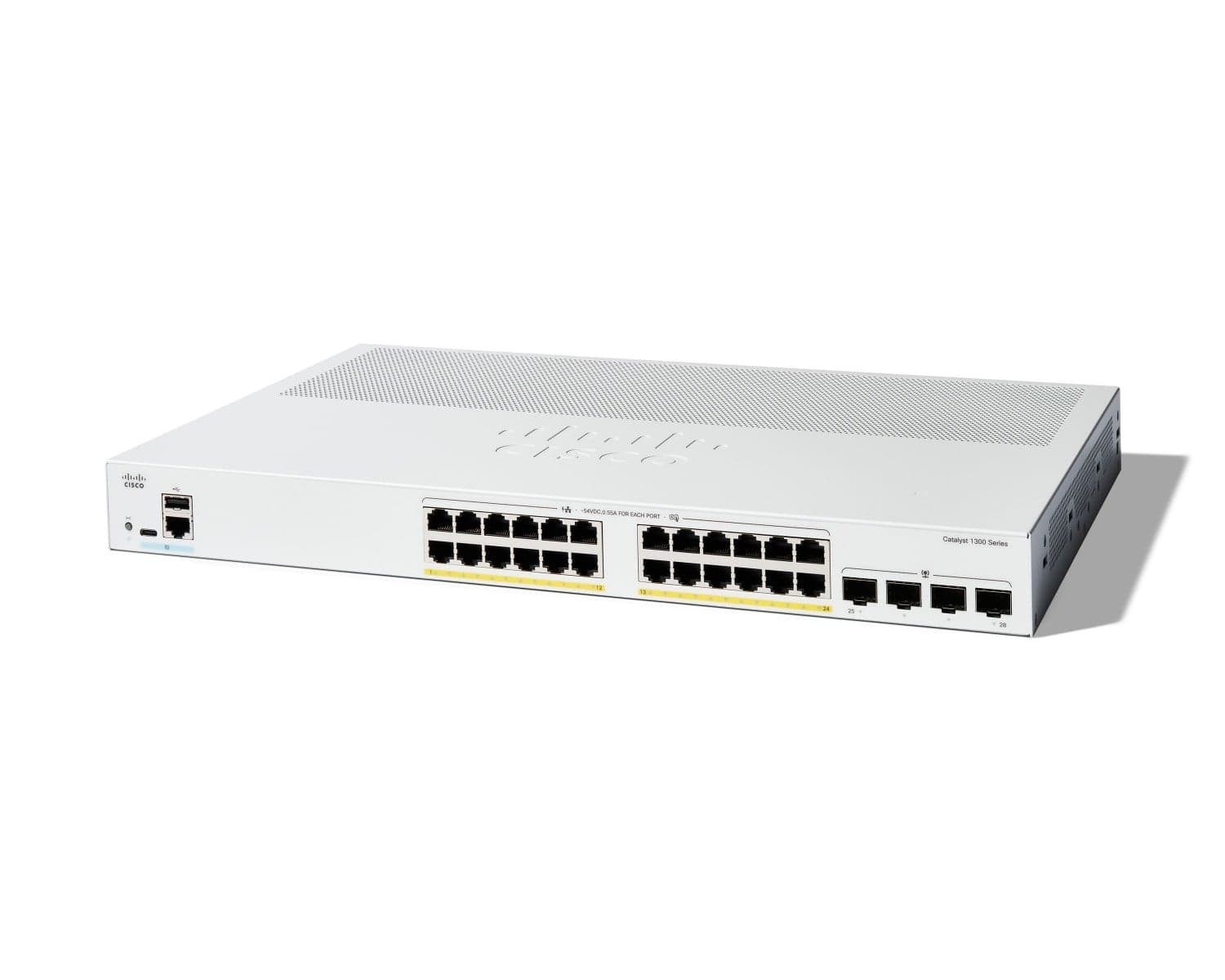 Cisco Catalyst 1300-24P-4G - Interruptor - L3 - Administrado - 24 x 10/100/1000 (PoE+) + 4 x 1 Gigabit SFP - montável em trilho - PoE+ (195 W)