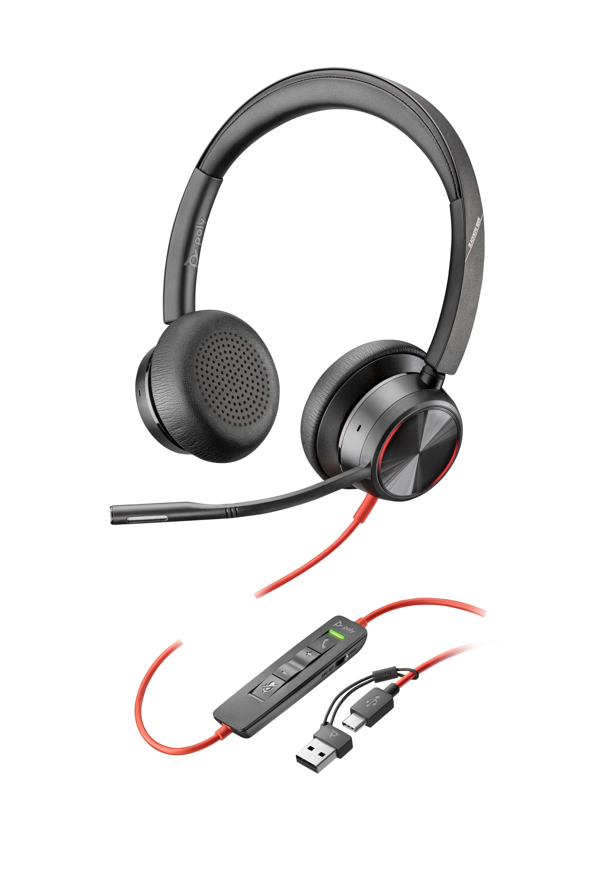 Poly Blackwire 8225 - Blackwire 8200 series - auscultadores - no ouvido - com cabo - cancelamento de ruído activo - USB-C - preto - Certificação Zoom, certificação UC - Replaces Poly SKU 214407-01