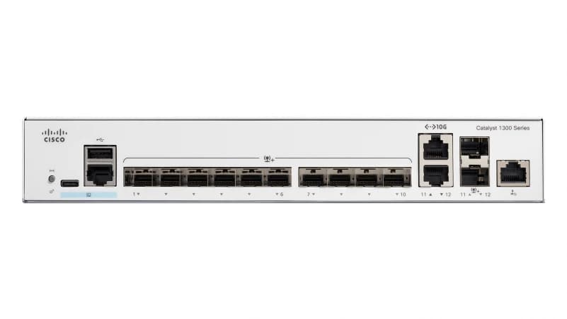 Cisco Catalyst 1300-12XS - Interruptor - L3 - inteligente - 10 x 10 Gigabit SFP+ + 2 x combo 10 Gigabit SFP+/RJ-45 - montável em trilho