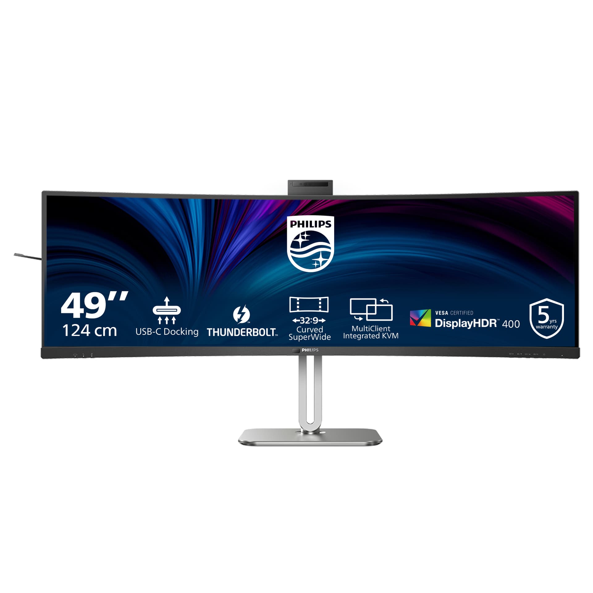 Philips 49B2U6903CH - 6000 Series - monitor LED - curvo - 49" (48.8" visível) - 5120 x 1440 SuperWide @ 100 Hz - VA - 500 cd/m² - 3000:1 - DisplayHDR 400 - 4 ms - Thunderbolt 4, 2xHDMI, DisplayPort - altifalantes - prata