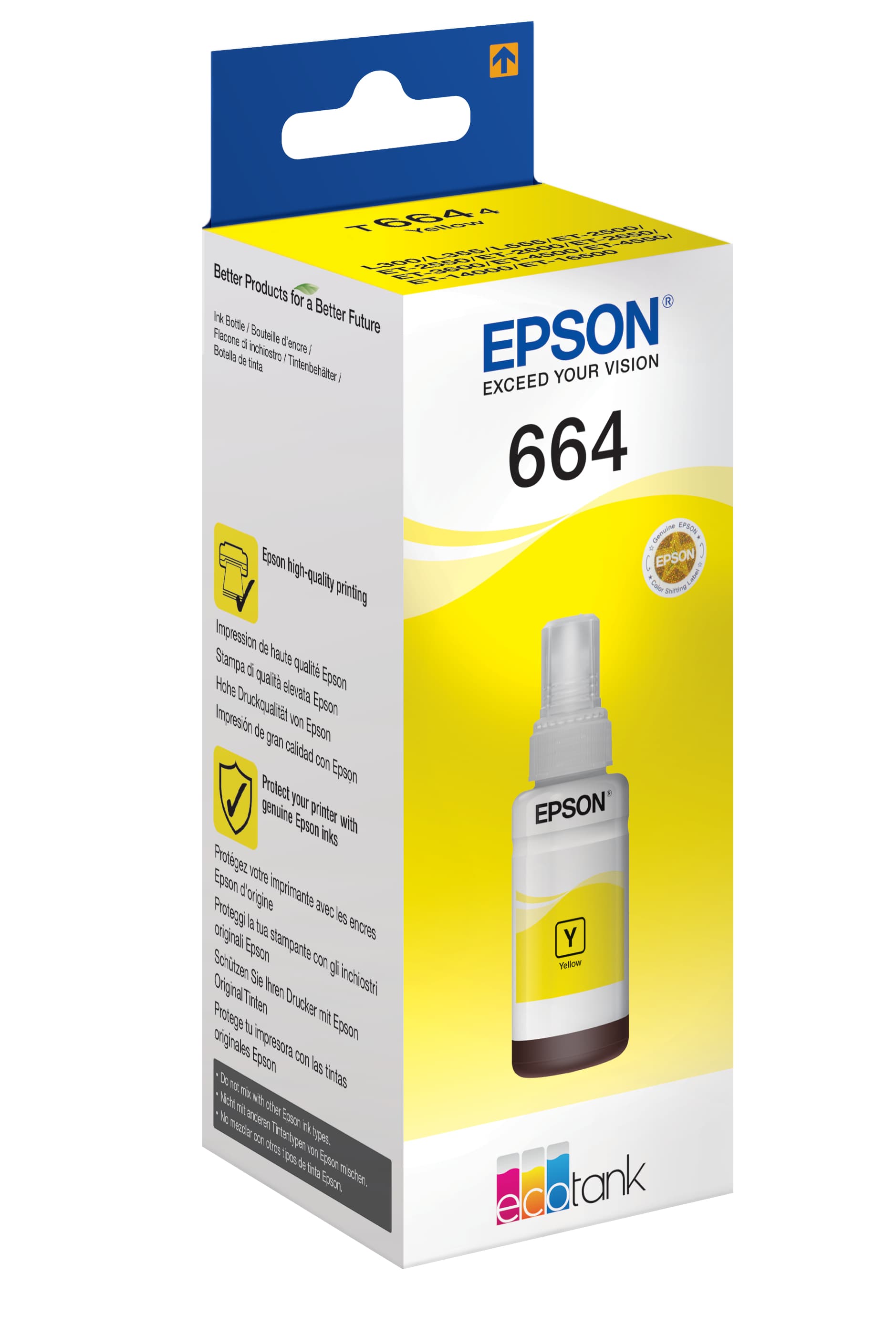 Epson T6644 - 70 ml - amarelo - original - recarga de tinta - para EcoTank ET-14000, ET-16500, ET-2500, ET-2550, ET-2600, ET-2650, ET-3600, ET-4500, ET-4550