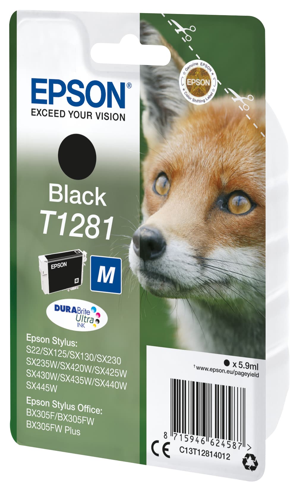 Epson T1281 - 5.9 ml - tamanho M - preto - original - blister - tinteiro - para Stylus S22, SX130, SX230, SX235, SX430, SX435, SX438, SX440, SX445, Stylus Office BX305