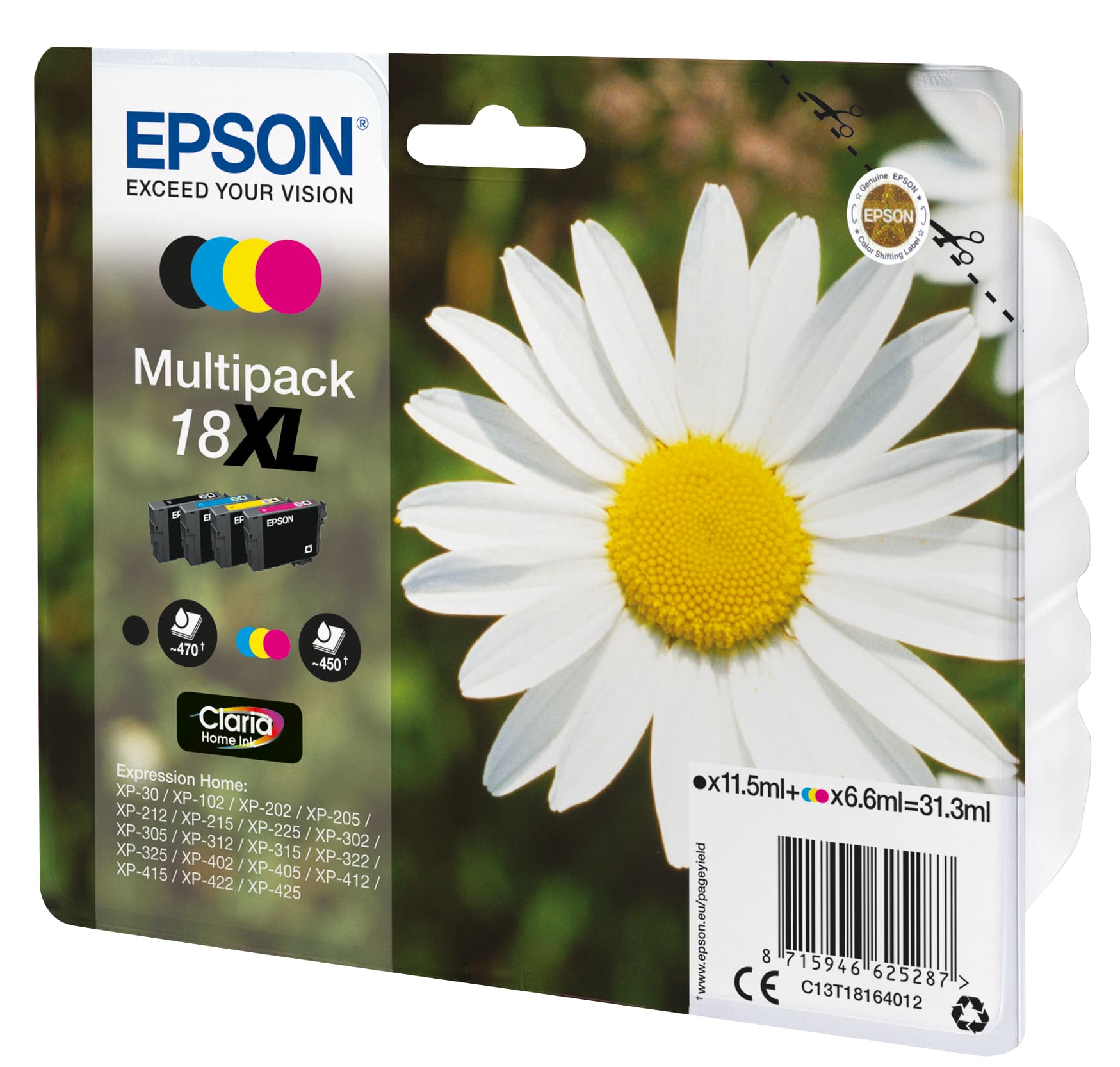 Epson 18XL Multipack - Pack de 4 - XL - preto, amarelo, azul cyan, magenta - original - blister com alarme RF - tinteiro - para Expression Home XP-212, 215, 225, 312, 315, 322, 325, 412, 415, 422, 425