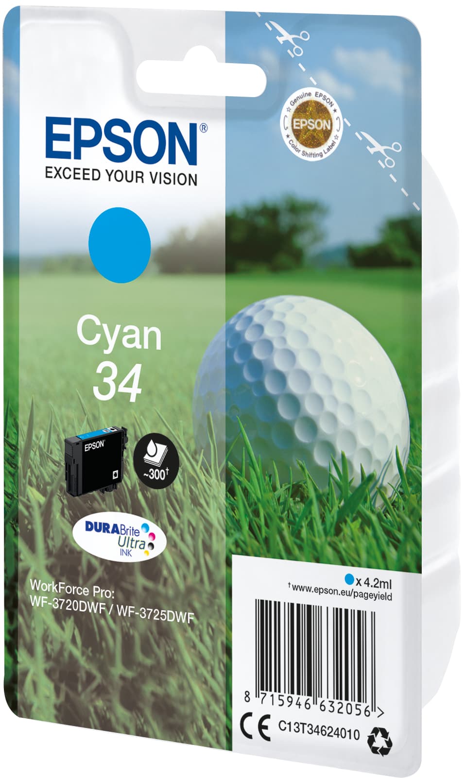 Epson 34 - 4.2 ml - azul cyan - original - blister com RF/alarme acústico - tinteiro - para WorkForce Pro WF-3720DWF, WF-3725DWF