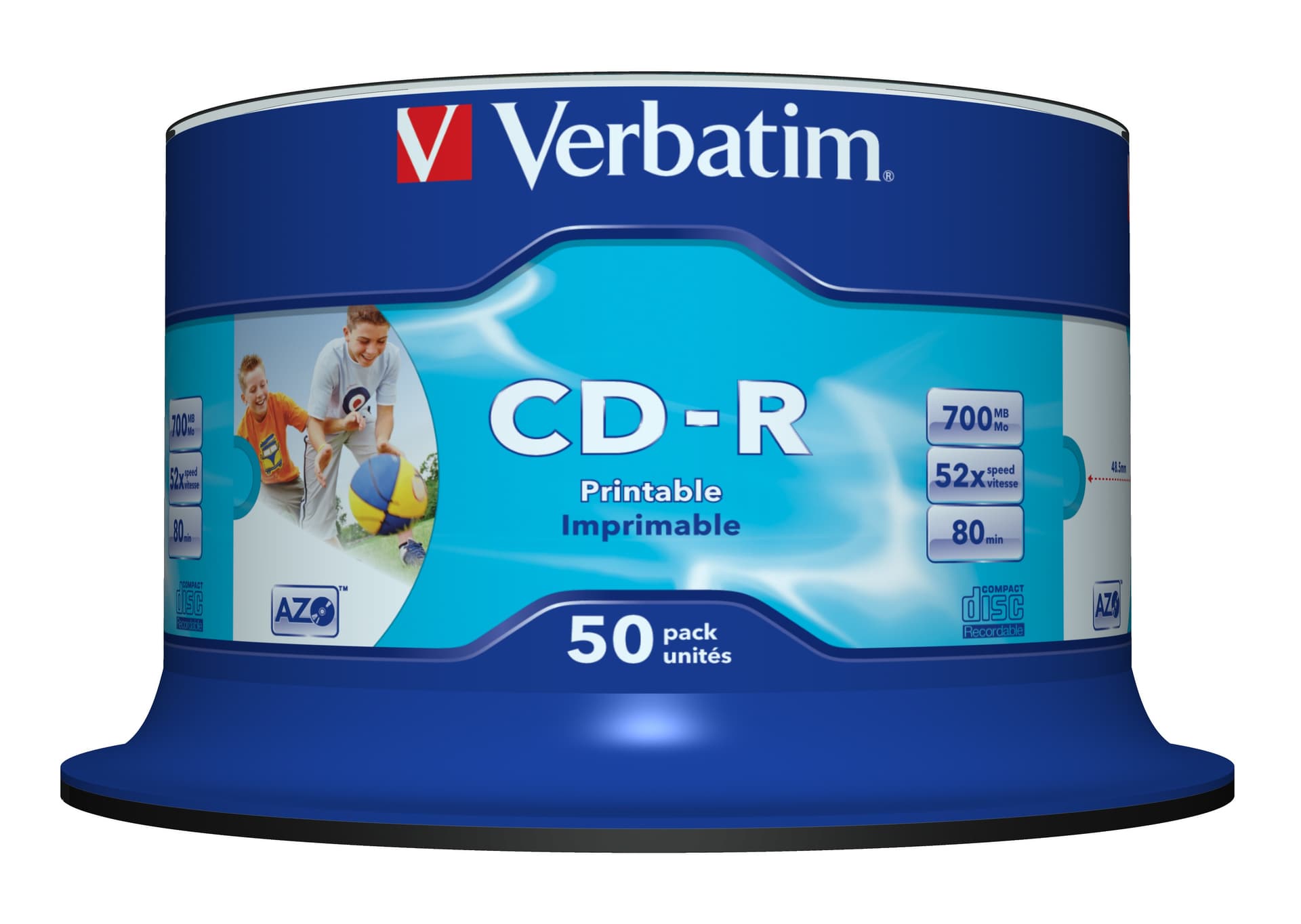 VERBATIM CD-R 52X 700MB 80MIN INKJET PRINT BOBINE (CAKE) PACK 50