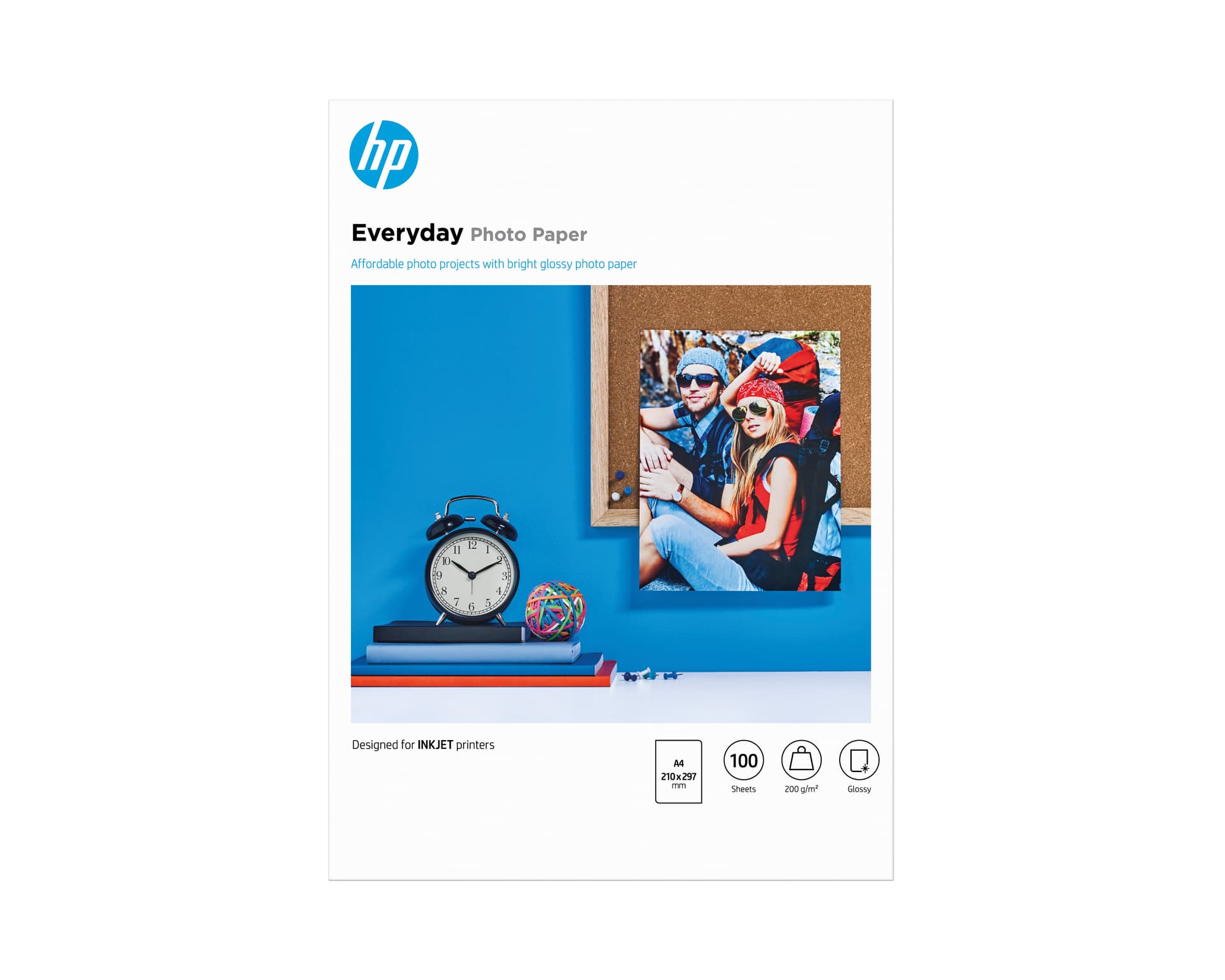 HP Everyday Photo Paper - Brilhante - A4 (210 x 297 mm) - 200 g/m² - 100 folha(s) papel fotográfico - para OfficeJet 20X, 38XX, 46XX, 52XX, 6000 E609, 68XX, 80XX, Photosmart B110, Wireless B110