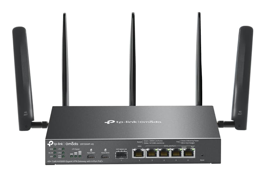 TP-LINK Omada 4G+ Cat6 AX3000 Gigabit VPN Gateway with 4-Port PoE+