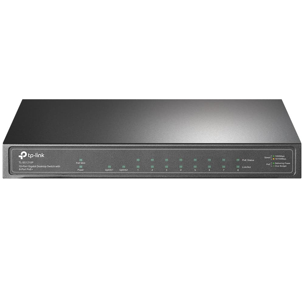 TP-LINK 10-Port Gigabit PoE+ Switch 8 Gigabit PoE+ Ports 1 Gigabit RJ45 Ports and 1 Gigabit SFP Slots 802.3at/af 63W PoE Power