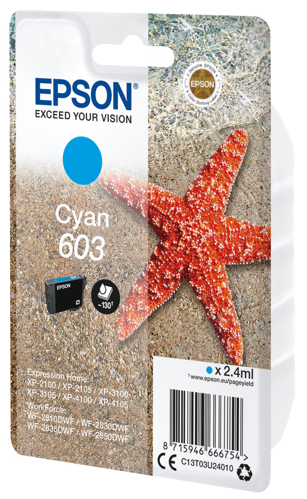 Epson 603 - 2.4 ml - azul cyan - original - blister - tinteiro - para Expression Home XP-2150, 2155, 3150, 3155, 4150, 4155, WorkForce WF-2820, 2840, 2845, 2870