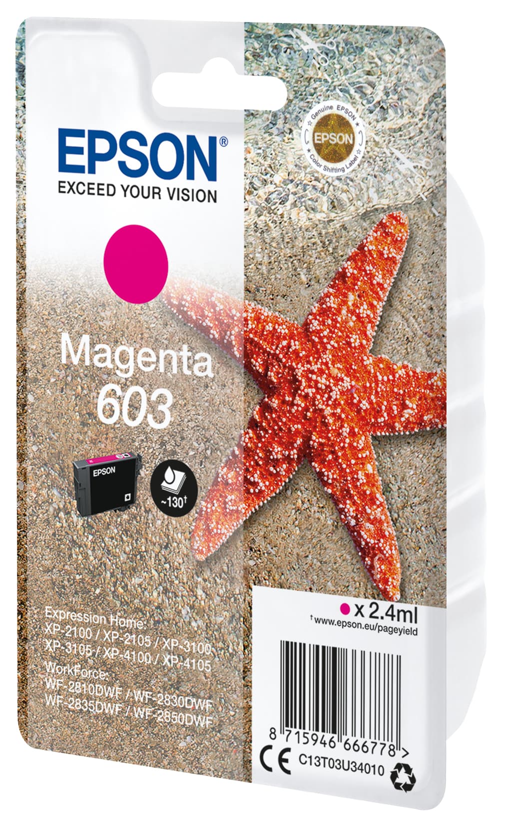 Epson 603 - 2.4 ml - magenta - original - blister com RF/alarme acústico - tinteiro - para Expression Home XP-2150, 2155, 3150, 3155, 4150, 4155, WorkForce WF-2820, 2840, 2845, 2870