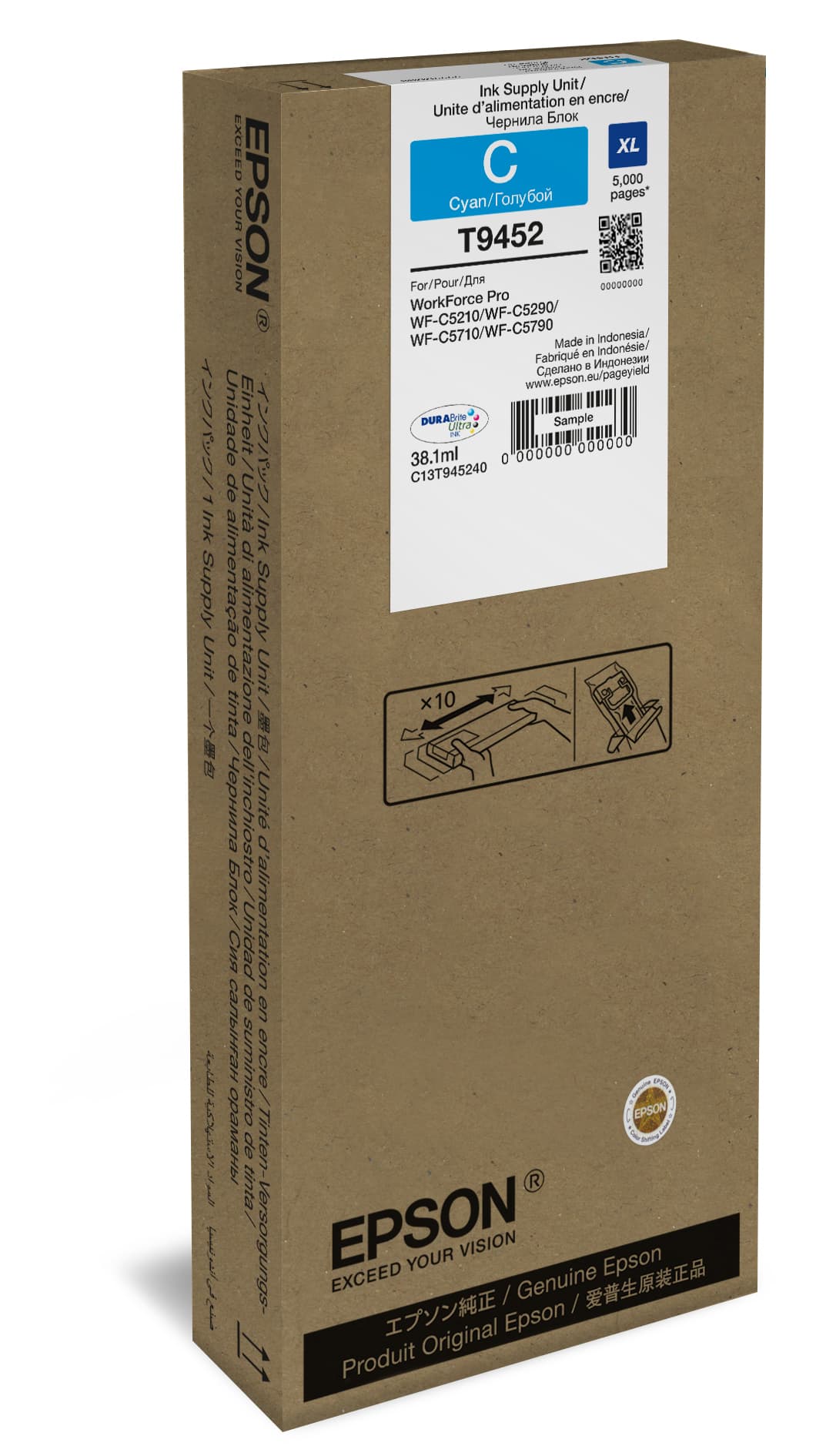 Epson T9452 - 38.1 ml - XL - azul cyan - original - tinteiro - para WorkForce Pro WF-C5210DW, WF-C5290DW, WF-C5710DWF, WF-C5790DWF