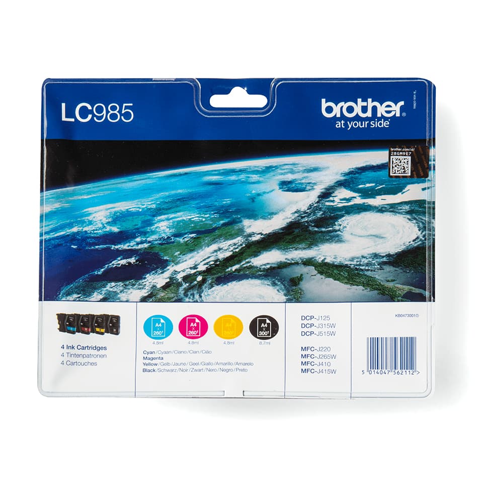 Brother LC985VALBP - Pack de 4 - preto, amarelo, azul cyan, magenta - original - blister - tinteiro - para Brother DCP-J140W, DCP-J315W, DCP-J515W, MFC-J410, MFC-J415W