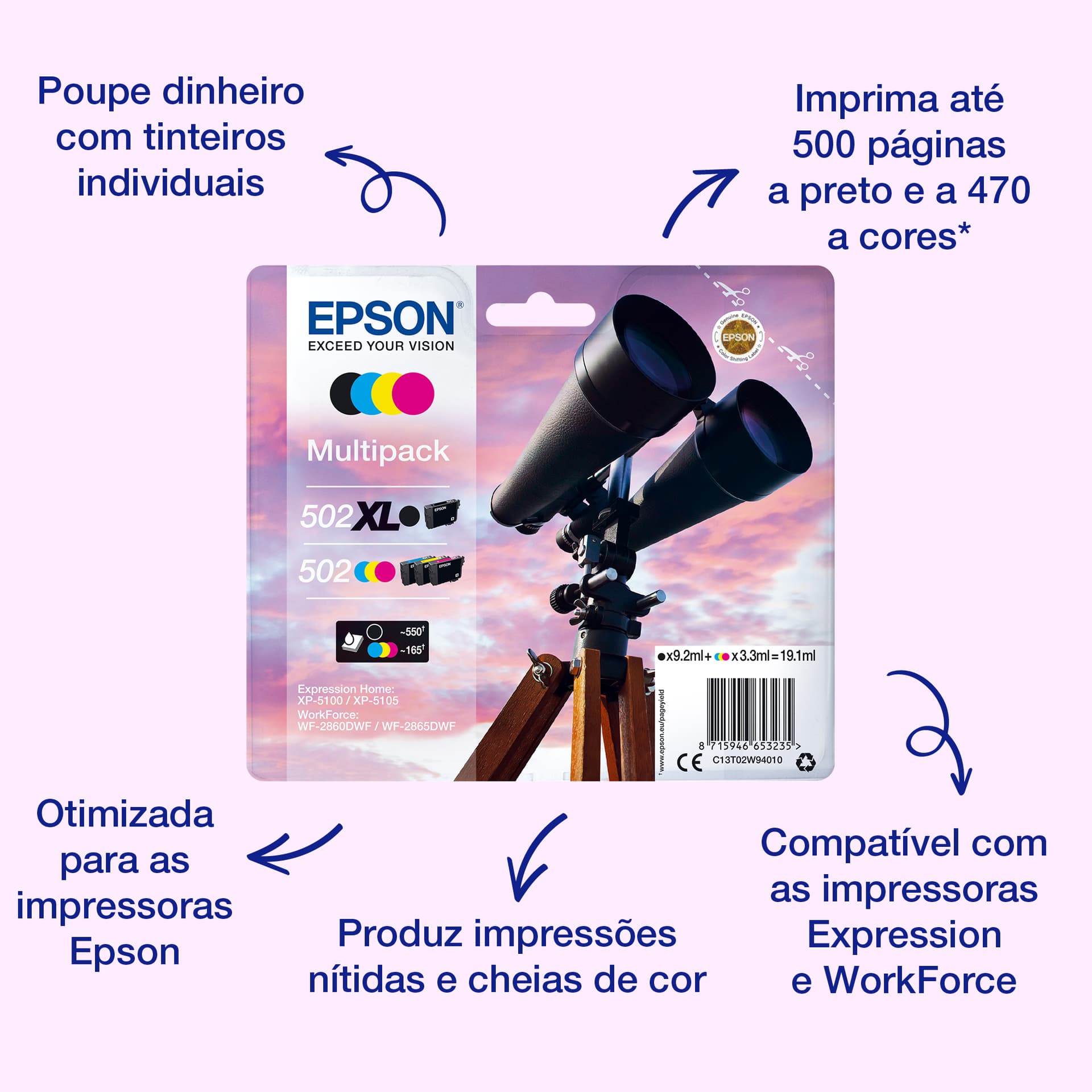 Tinteiro EPSON 502 Preto - XP-51xx, WF-286x