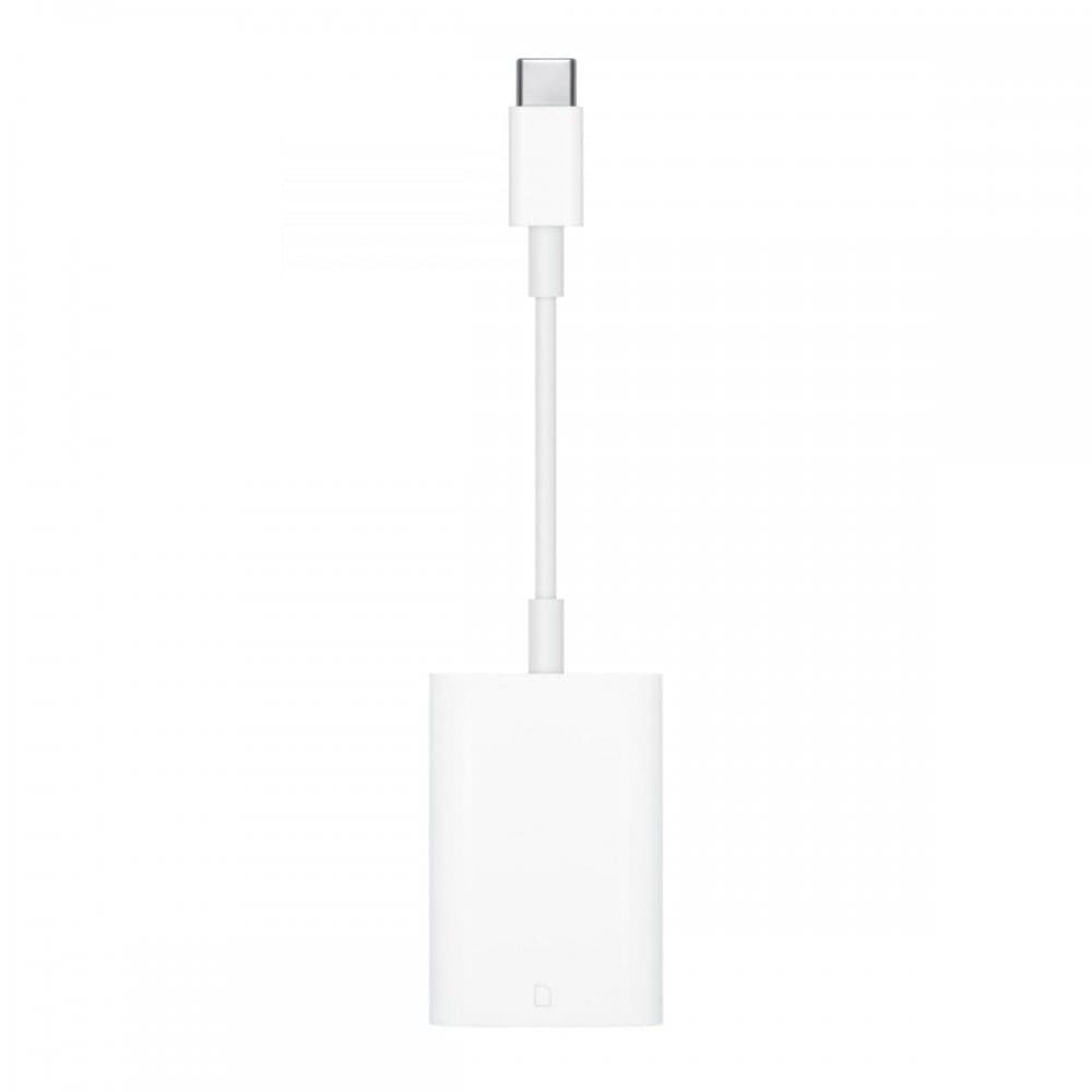 O adaptador USB‑C para Leitor de cartões SD transfere fotografias e vídeos de alta resolução a velocidades UHS‑II para o Mac